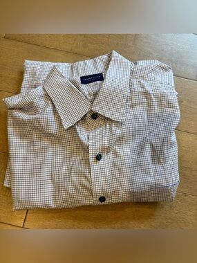 Proper Cloth Men's White Dress Shirt with Navy Micro-Check